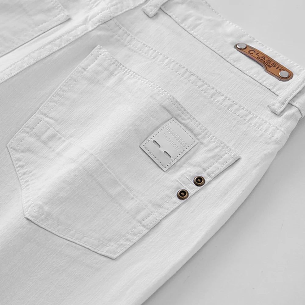 Men White Jeans Elasticity Straight Slim Fit Casual Soft Business Classic Brand Trousers Fashion Advanced Stretch Denim Pants