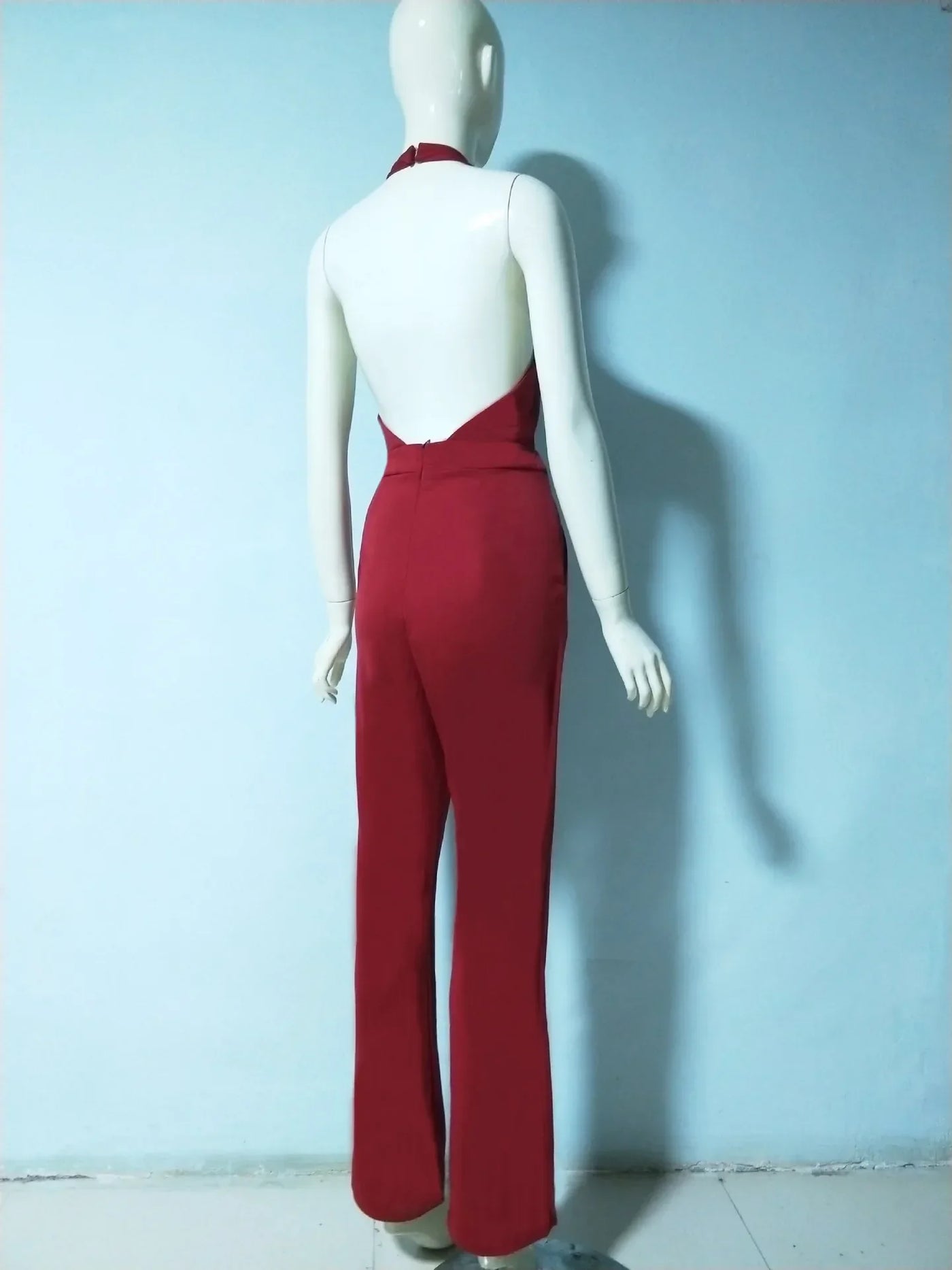 Jumpsuits Women Sexy Playsuits Deep V-neck Sleeveless Halter Neck Backless High Waist Wide Leg Jumpsuit Elegant Party Banquet