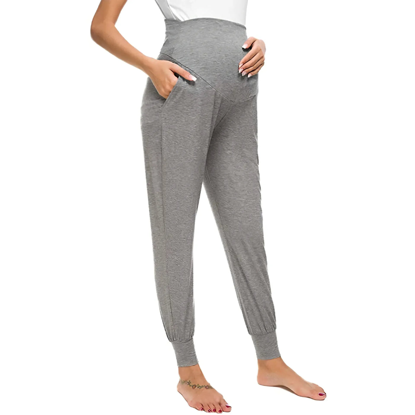 Spring Maternity Women's Casual Pants Premama Solid High Waist Strechy Lounge Trousers For Pregnant Women Joggers With Pockets