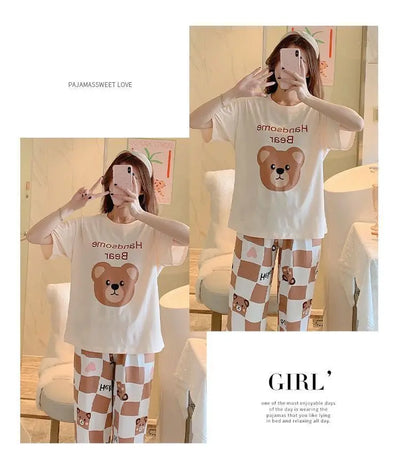 Women's New Pajamas Loungewear Set Women's Spring Summer Loungewear Can Be Worn Outside Plus Size Loose Casual Loungewear