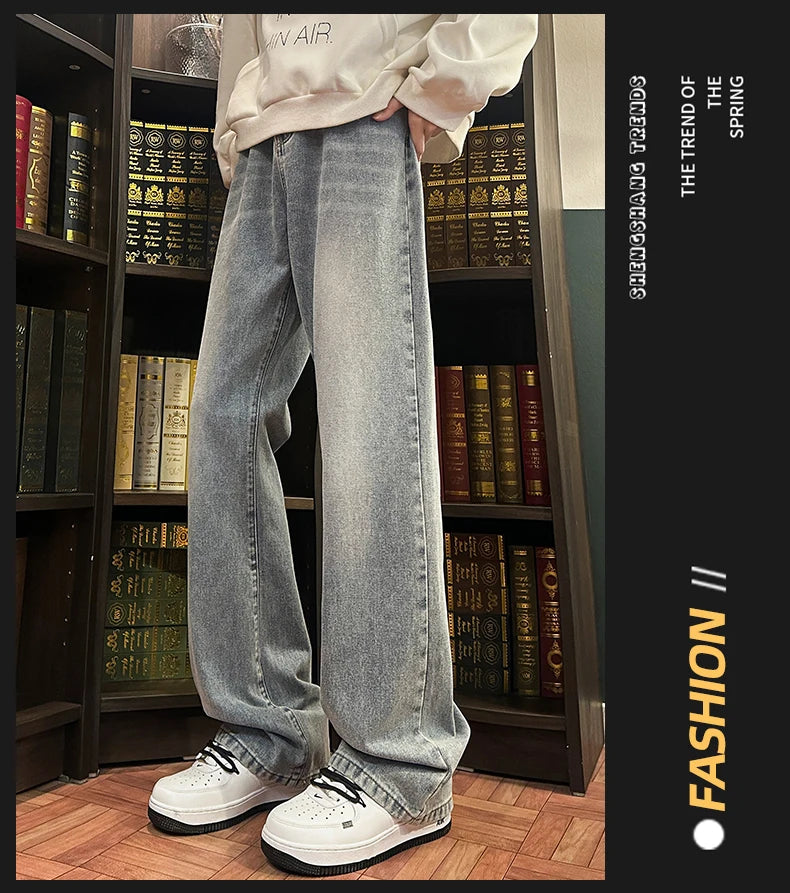 Autumn New Men's Jeans Baggy Straight Wide Leg Male Fashion Vintage Denim Pants Men Youth Popular Brand Streetwear Jean Trousers
