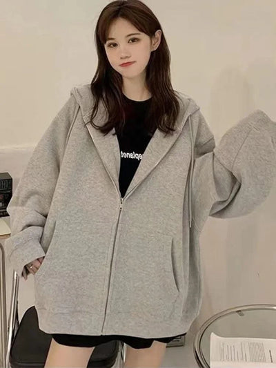 Korean Fashion Zipper Hood Sweatshirt Women Autumn Long Sleeve Tops Casual Y2K Hoodies Streetwear Harajuku Loose Jackets Coats