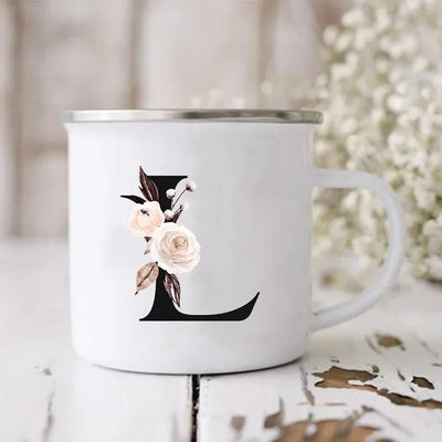 Initial Letter Print Mugs Enamel Creative Coffee Cups Drinks Wine Juice Milk Cup Vintage Home Office Handle Drinkware Best Gifts