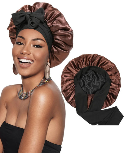 Silk Bonnet for Sleeping Women Satin Bonnet Double Layer Satin Lined Hair Bonnet with Tie Band Curly Hair
