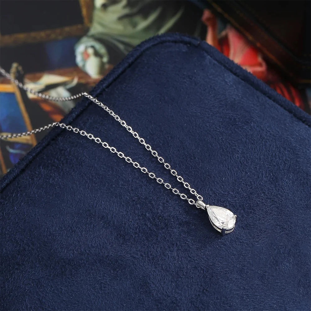 1CT 2CT Solitaire Pear Cut Moissanite Diamond Pendant Necklace for Women 100% 925 Sterling Silver Droplet Necklaces Jewelry GRA