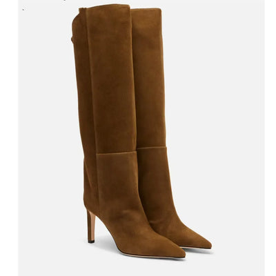 Women Knee High Long Boots for Woman's Pointed Toe Thin Heels Slip-On Fashion Botas Mujer 2025 Solid Color Autumn Winter Shoes