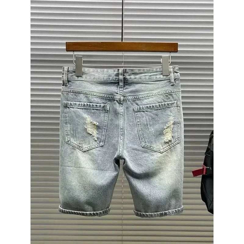 Ripped Denim Shorts 2025 New Fashion Handsome Beggar Pants Handsome Personality Slim Mid-pants Men Short Y2k Shorts Man Jeans