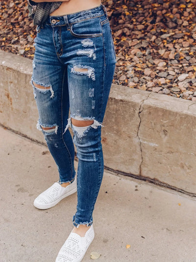 2024 Spring New Fashion Ripped Jeans for Women High Stretch Slim Denim Pencil Pants Casual Skinny Jeans S-XL