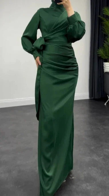 Dresses for Women 2024 Autumn Elegant Fashion Temperament Commuting Long Sleeves Round Neck Skinny Satin Party Evening Dress