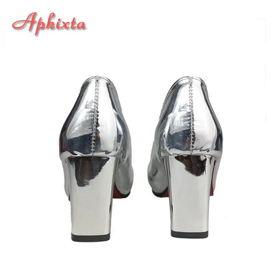 Aphixta Fashion Bling Champagne 7cm Chunky Heels Pumps Women Shoes Luxury Crystals Sun Buckle Party Wedding Super Big Size 30-50