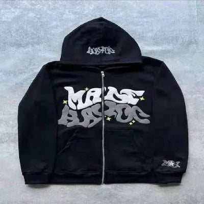 Y2K Letter Printed Hoodies Women Autumn Winter Harajuku Zip Up Hooded Sweatshirt