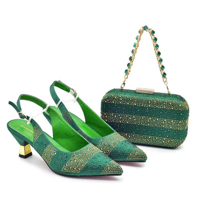 African Shoe and Bags Set for Wedding Women Shoes and Bags To Match Set with Rhinestone Italy Lady Pumps Women Shoes Luxury