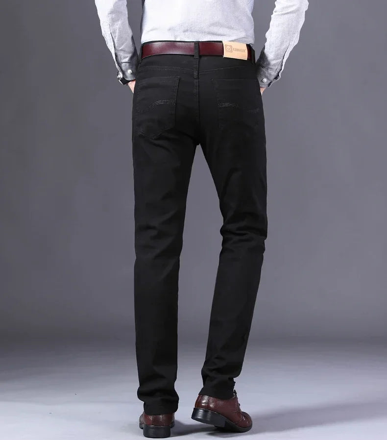 Men's Jeans Pure White Fashion Elastic Slim Youth Slimming Straight Leg Male Pants Business Casual Middle Age High End Trousers