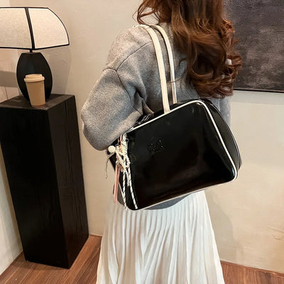 Designer Bowling Tote Women's Oversized Shoulder Bag, High-Capacity Office Handbag, Fashionable Minimalist Crossbody Purse