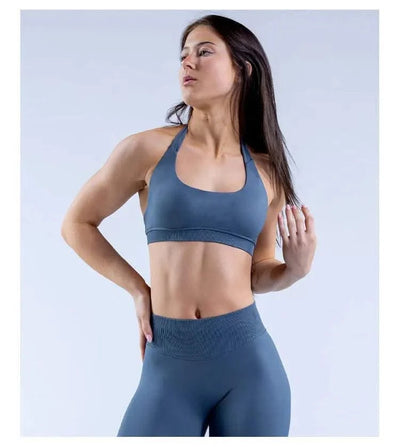 Sports Bra  Seamless Halter Neck Strap Bra Open Back Fitness Yoga Top Bras Support Women Workout Gym Crop Top