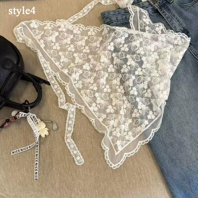 A-line Skirt White Women Lace Skirt Girls Hair Scarf Elegant Hairwrap Y2k Streetwear Ruffle Skirts Lace Up Matching Pants Skirt