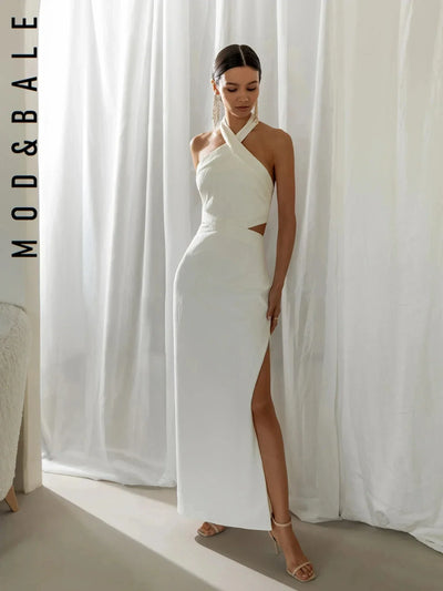 Designer Dresses 2025 New Summer Halter Neck Cutout Slim Fit Maxi Dress Backless Long Skinny High Slit Party Evening Dress