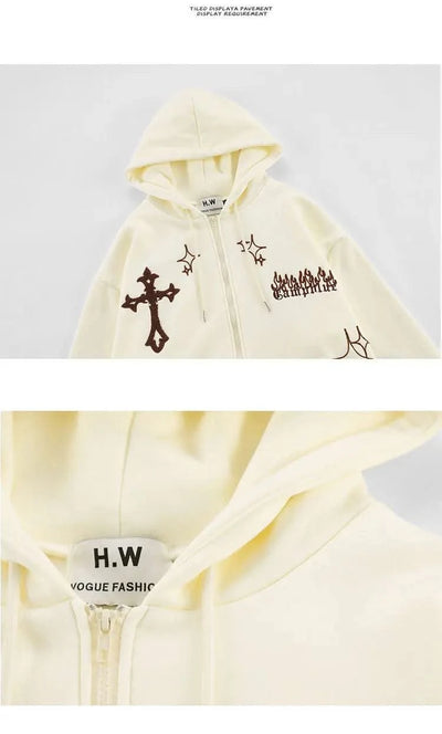 Hooded Sweatshirt Men's Women's Cross Embroidery Couple Trend Street Loose Hoodies for Men Clothing Youth Autumn Spring