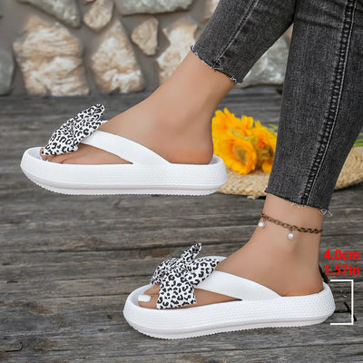 Summer Sexy Leopard Print Bow Decoration Women's Flip Flops Beach Walk Party Vacation Home Comfort Versatile Fashion Flat Sandal
