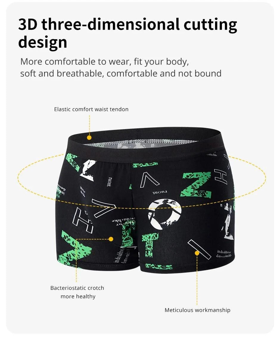 4-piece men's printed letter underwear beach shorts comfortable breathable teenagers plus size underwear up to 6XL.