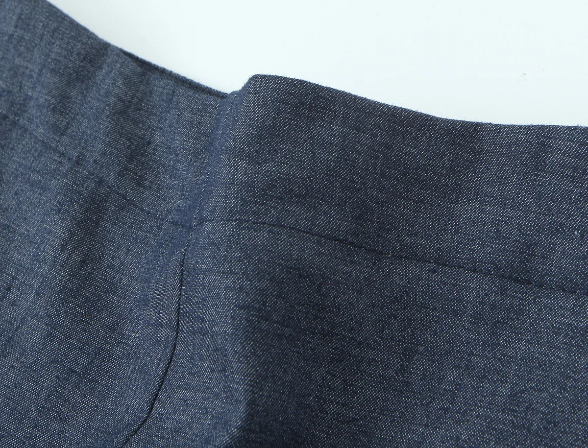Women's clothing 2025 summer new product fashionable and versatile linen buttons high waist wide-leg casual trousers