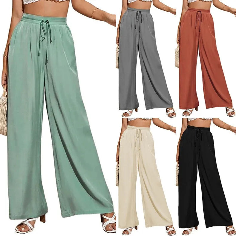 Women's Wide Leg Pants High Waist Casual trousers Solid Color Elastic Waist Tie Belt Loose Sweatpants gym pantalones de mujer