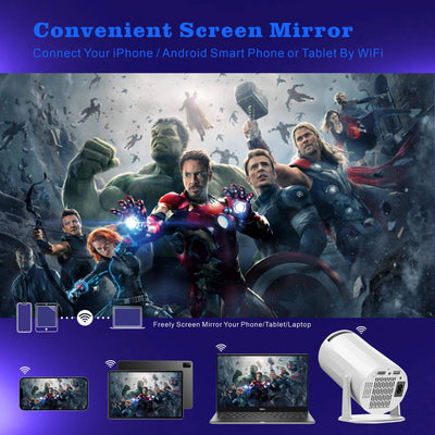 2025 Outdoor Portable Mini Projector 720P XP300 Pro，WiFi 6 & BT 5.4，180° Rotation，4500 Lumen 3W Speaker for Camping Movie Night