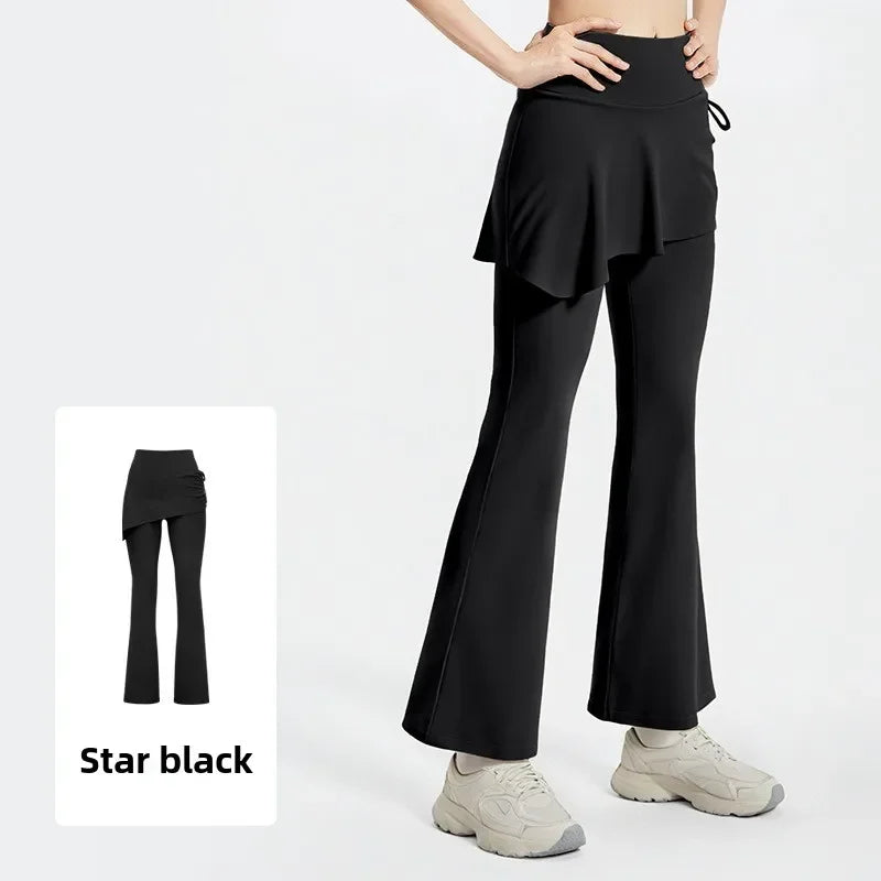 New Flared Culottes for Women Fake Two Micro-flared Pants Wrinkle High Waist Lift Hip Yoga Pants Slim-fit Elastic Waist Rope