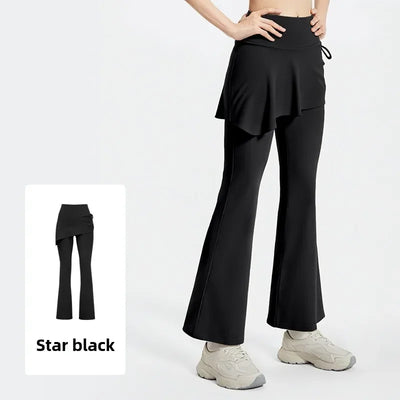 New Flared Culottes for Women Fake Two Micro-flared Pants Wrinkle High Waist Lift Hip Yoga Pants Slim-fit Elastic Waist Rope