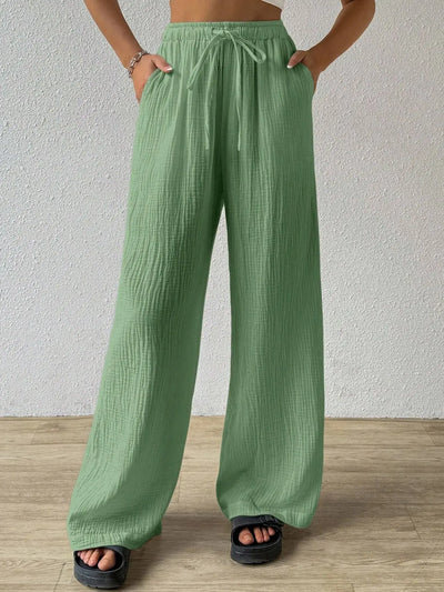 Wide Leg Floor Length Pants Women Drawstring Pant Loose Y2k Streetwear Capris Pockets Casual Sports Summer High Waist Basics