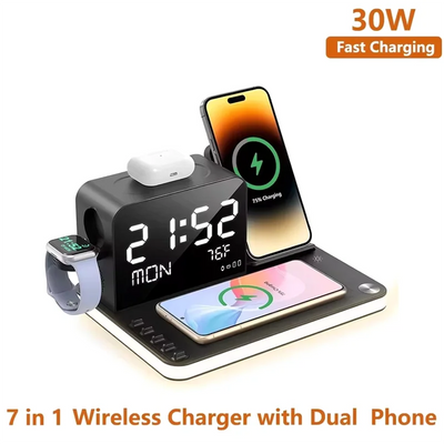 Wireless Charging Station Withtime Display Multifunctional Charging Accessories Compatible Withmultiple Devices-ABIU