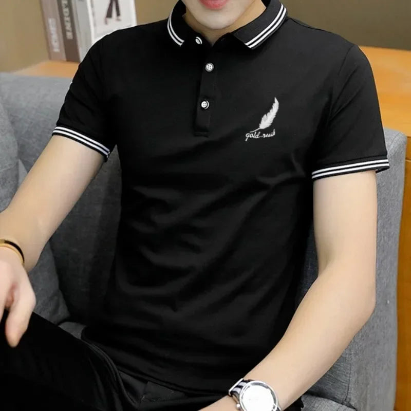 Polo Shirts Print Male with Collar Tee Skinny Mens T-shirt Graphic Tops Vintage Fashion 5xl Short Quarter Sleeve Slim Fit Basic