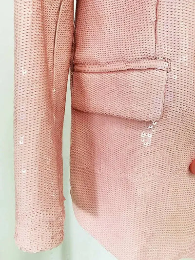 DEAT Fashion Women's Blazer Notched Collar Double Breasted Sequins Full Sleeves Pink Suit Jackets Autumn 2025 New Tide 7AB643