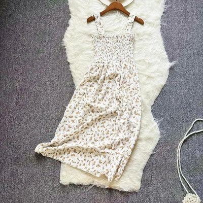 Summer Chiffon Camisole Sleeveless Dress Women Midi Dresses Fashion Elastic Waist Casual Spaghetti Strap Dresses Vestidos Girls