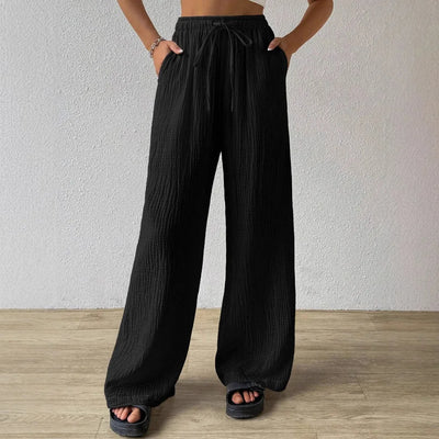 Wide Leg Floor Length Pants Women Drawstring Pant Loose Y2k Streetwear Capris Pockets Casual Sports Summer High Waist Basics
