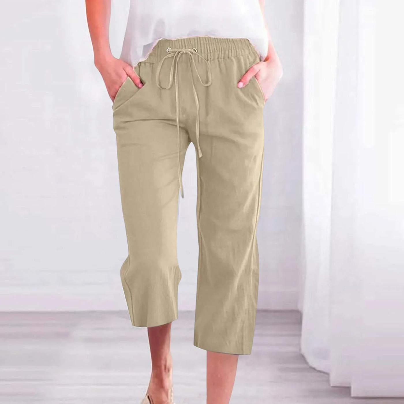Women'S Pants Cotton Linen Harem Cropped Pants Women Drawstring Harem Pants Lady Pocket Trousers Loose Ropa Mujer Juvenil