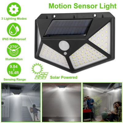 Solar Wall Lamp Outdoor 100LED Lampwaterproof Motion Sensor Solar Powered Sunlight Street Lamp Garden Railing Decorative Lamp