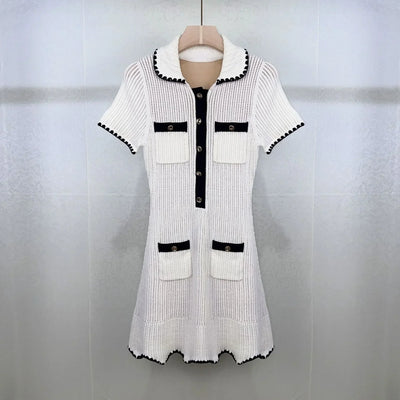 White Knitted Dress Women 2024 Summer New Style Elegant mini Dresses 5240114
