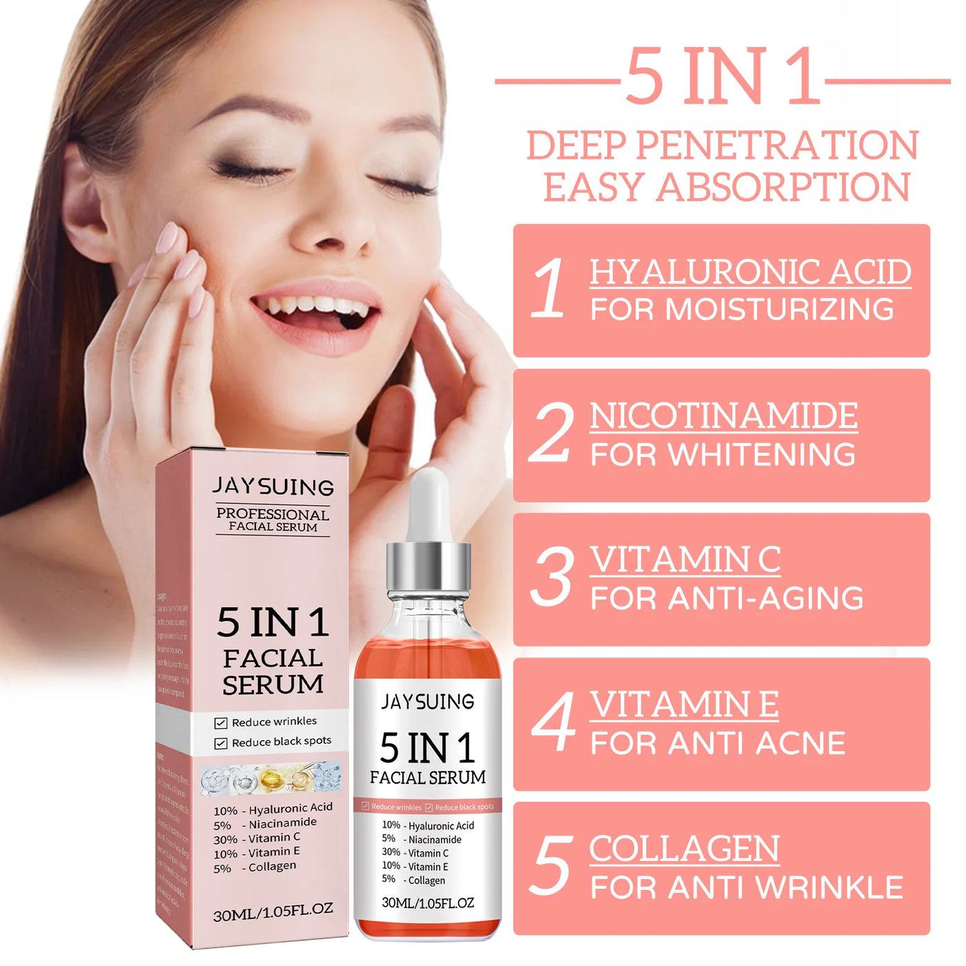 5 In 1 Moisturizing Facial Serum Moisturizing Lightening Lifting Firming Improve Rough Skin Hydrating Pore Shrinking Essence