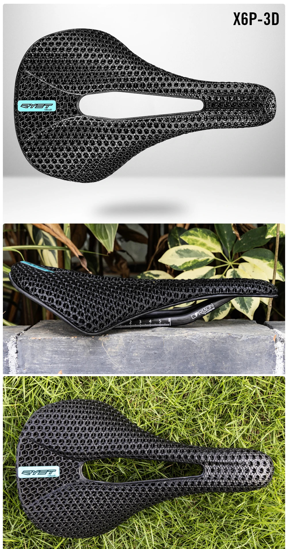 RYET 3D Printed Bike Carbon Saddle 140mm 142mm Super Light Road MTB Racing EVA Saddles Bicycle Seat Cushion Cycling Seating Part