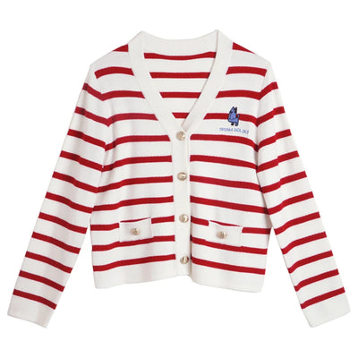 OLrain Wool Blend Striped Cardigan Women 2025 Spring Commute Embroidery V Neck Long Sleeve Chic Button Knitwear M56QZ86390