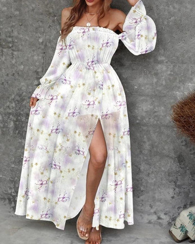 Elegant Party Dresses for Women 23 New Casual Fashion Print Trend Sexy Spicy Girl Off Shoulder Strap Split Waist Dress Vacation