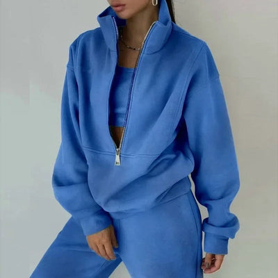 Autumn Winter Women Tracksuits Two Piece Outfits Fleece Lined Zipper Sweatshirt High Waist Pants Sets Female Sport Suits 2024