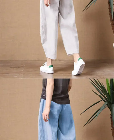 Oversize Pants Summer Thin Nine Points Loose Korean Fashion Women's Clothing Cotton Linen Middle Waist All-match Women's Pants