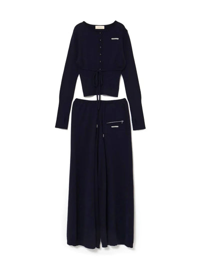 2025 Autumn Winter Japanese Style Sweet Slim Fit Knitted Cardigan Top Long Sleeves Wide Leg Casual Pants Set Outfits For Ladies