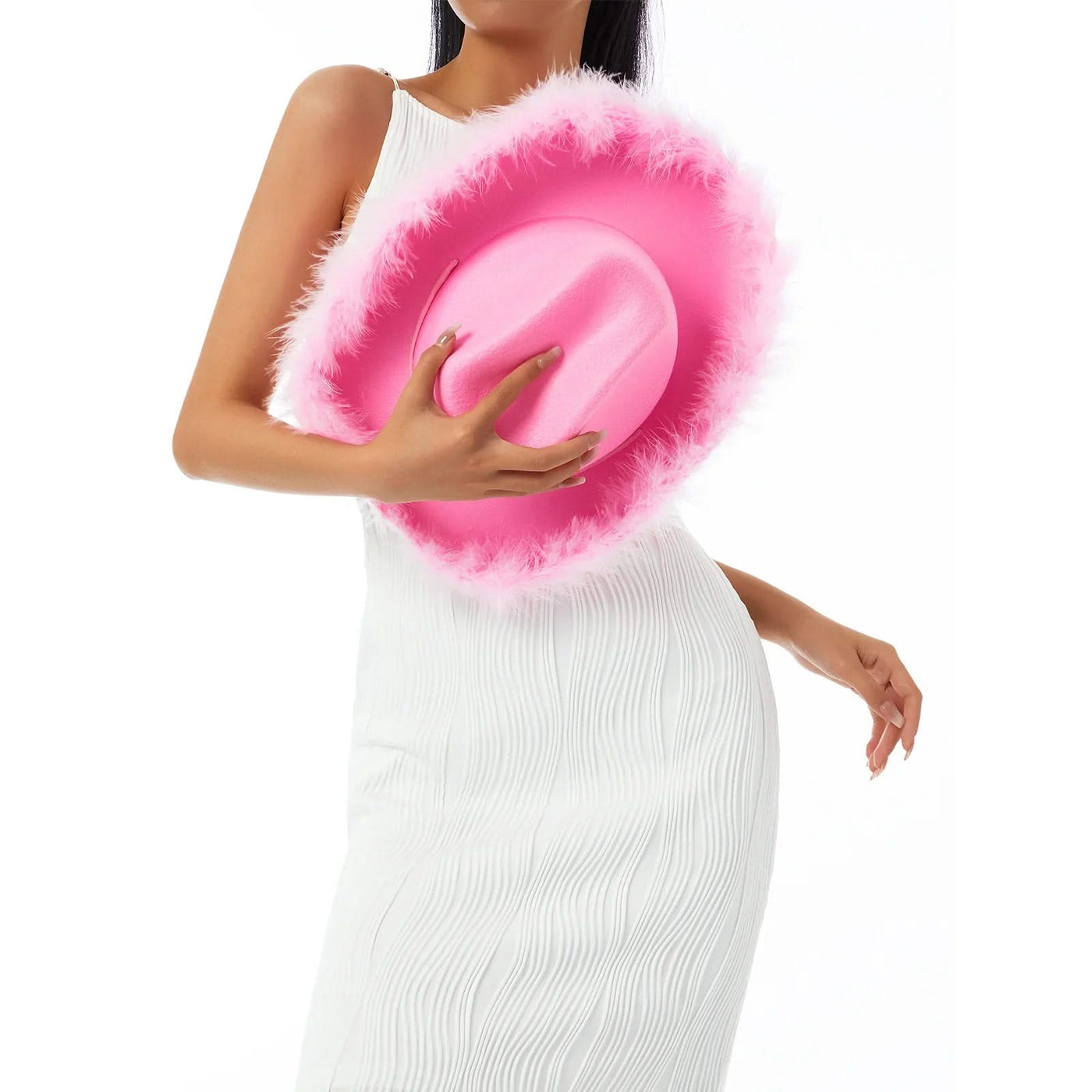 Women's Cowboy Hat, Adult Solid Color Furry Trim Wide Brim Hat Female Cap for Dating Party