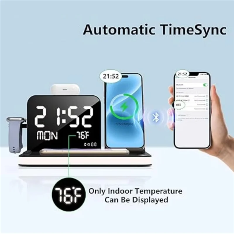 Wireless Charging Station Withtime Display Multifunctional Charging Accessories Compatible Withmultiple Devices-ABIU