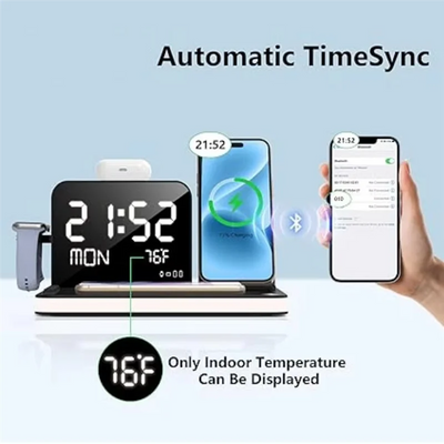 Wireless Charging Station Withtime Display Multifunctional Charging Accessories Compatible Withmultiple Devices-ABIU