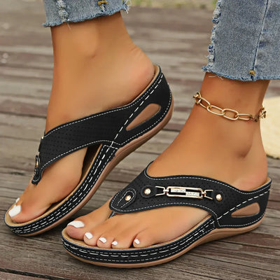 Chic Women's Retro Flip-Flops With Arch Support - Comfortable Slip-On Summer Thong Sandals, Faux Cover