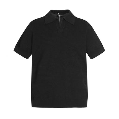 Solid Color Knitted Polo Shirts Mens Simple Summer Retro Casual Loose Half-Sleeve Lapel Tops Men